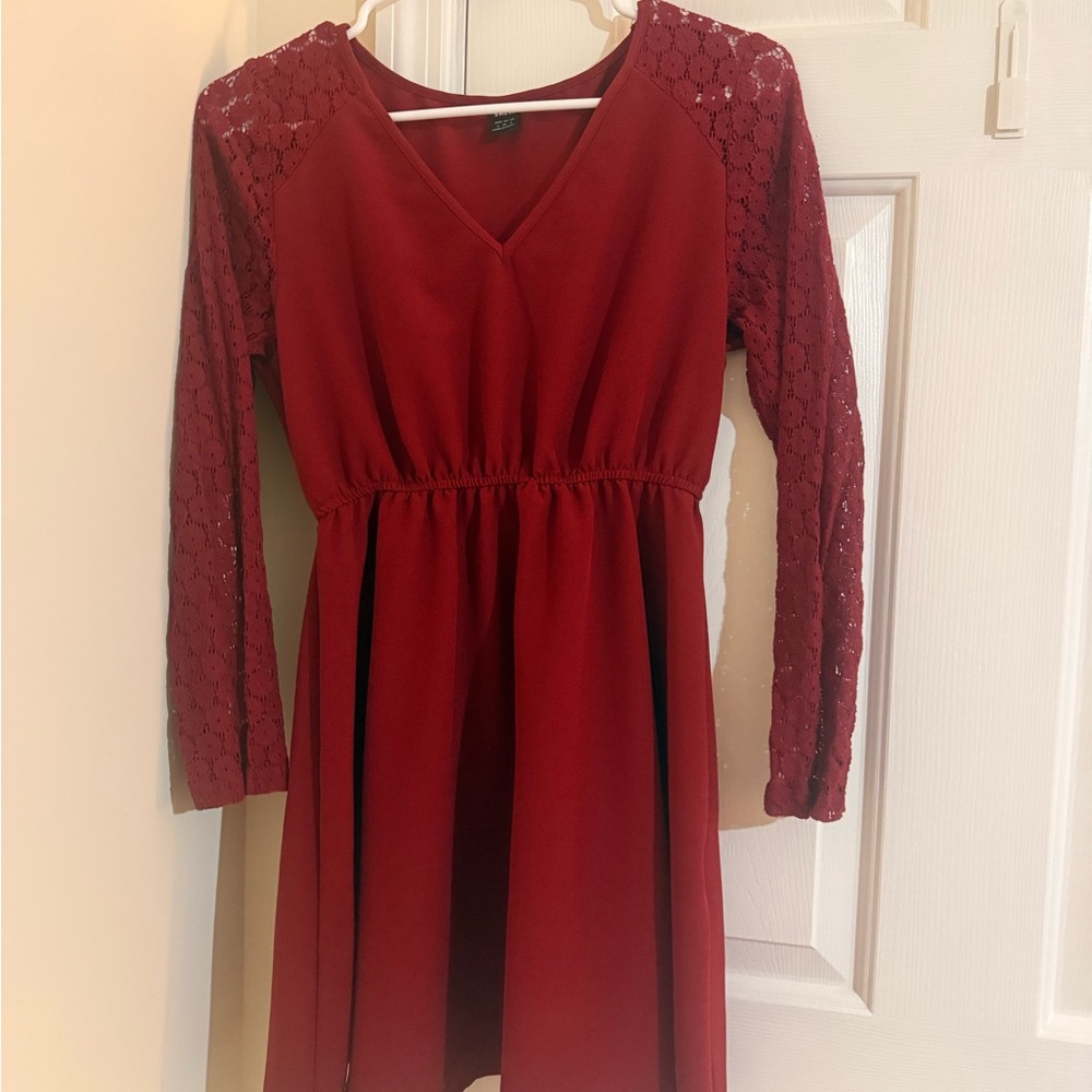 Elegant Red Lace Sleeve  Dress